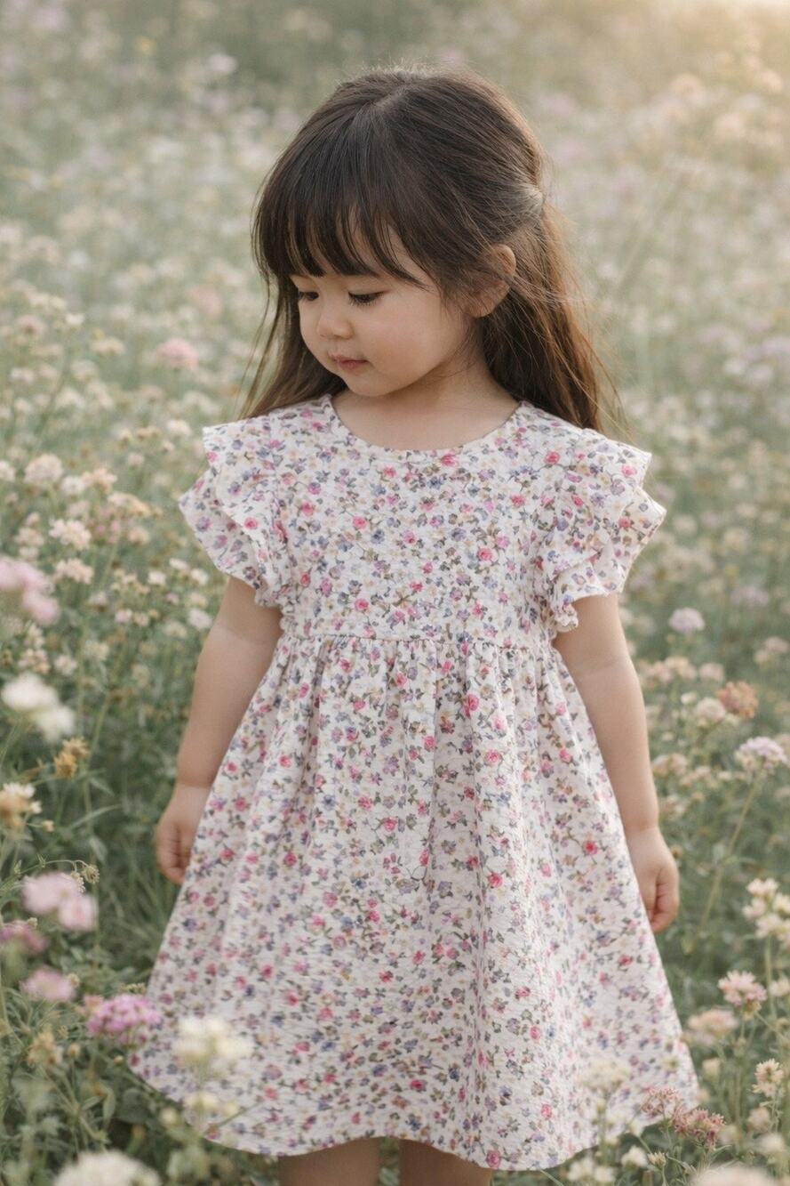 New Zara Blooming Floral Print Textured Flutter Slv Dress 3/4